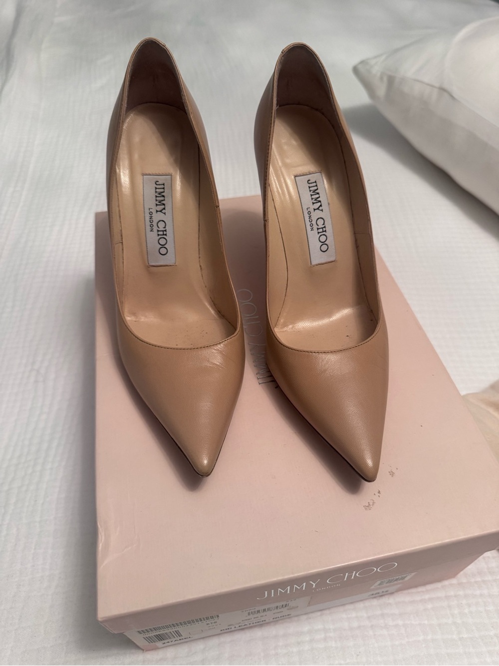 Jimmy Choo Beige Leather Pointed-Toe Stiletto Pumps